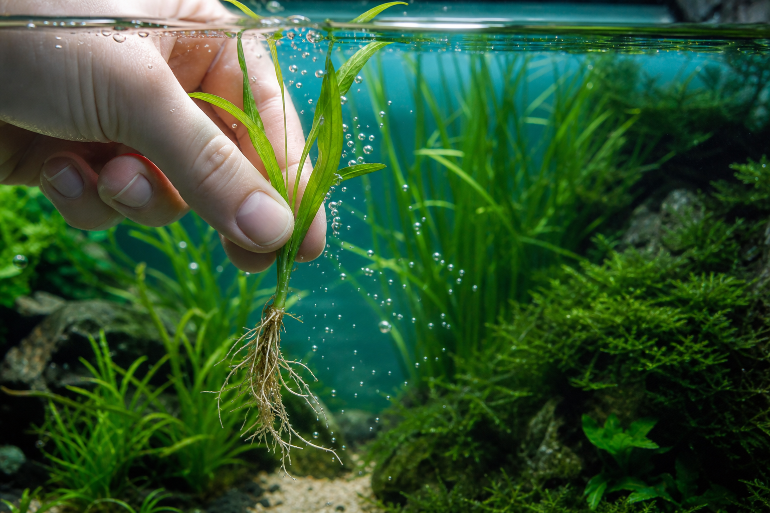 Healthy aquarium plants being placed into a planted tank — guide to why plants look dead on arrival